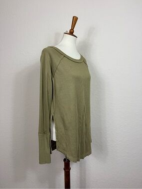 We The Free Olive Green Ribbed Knit Side Slit Long Sleeve Tunic